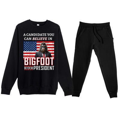 A Candidate You Can Believe In. Bigfoot For President Premium Crewneck Sweatsuit Set