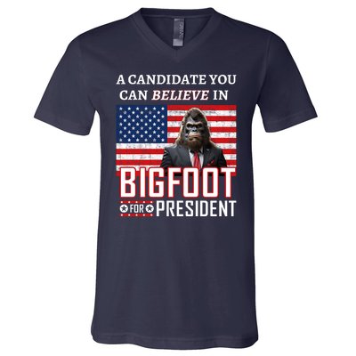 A Candidate You Can Believe In. Bigfoot For President V-Neck T-Shirt