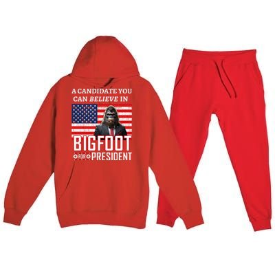 A Candidate You Can Believe In. Bigfoot For President Premium Hooded Sweatsuit Set