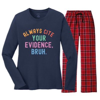 Always Cite Your Evidence Bruh Funny Retro Vintage Women's Long Sleeve Flannel Pajama Set 