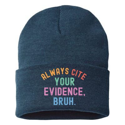 Always Cite Your Evidence Bruh Funny Retro Vintage Sustainable Knit Beanie