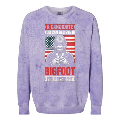 A Candidate You Can Believe In Bigfoot For President 2024 Colorblast Crewneck Sweatshirt