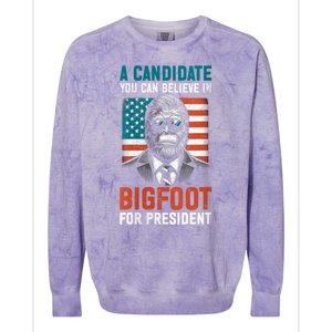 A Candidate You Can Believe In Bigfoot For President 2024 Colorblast Crewneck Sweatshirt