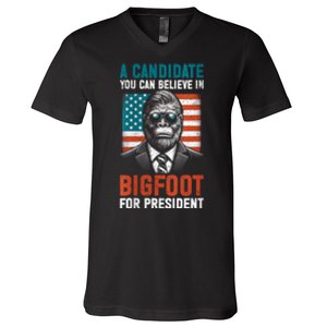 A Candidate You Can Believe In Bigfoot For President 2024 V-Neck T-Shirt