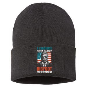 A Candidate You Can Believe In Bigfoot For President 2024 Sustainable Knit Beanie