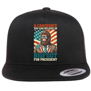 A Candidate You Can Believe In Bigfoot For President 2024 Flat Bill Trucker Hat