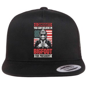 A Candidate You Can Believe In Bigfoot For President 2024 Flat Bill Trucker Hat