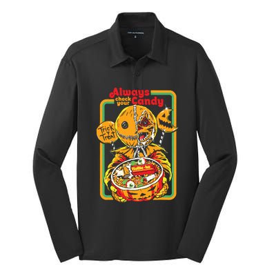 Always Check Your Candy Trick Or Treat, Funny Halloween Silk Touch Performance Long Sleeve Polo