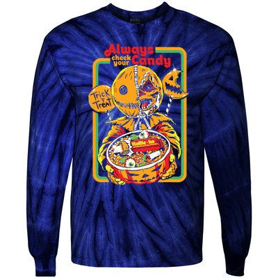 Always Check Your Candy Trick Or Treat, Funny Halloween Tie-Dye Long Sleeve Shirt