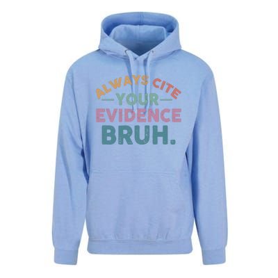 Always Cite Your Evidence Bruh Funny Retro English Teacher Unisex Surf Hoodie