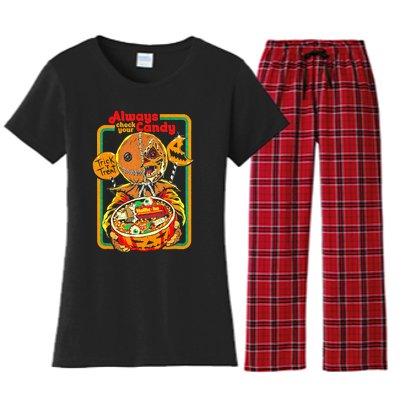 Always Check Your Candy Trick Or Treat, Funny Halloween Tee Women's Flannel Pajama Set