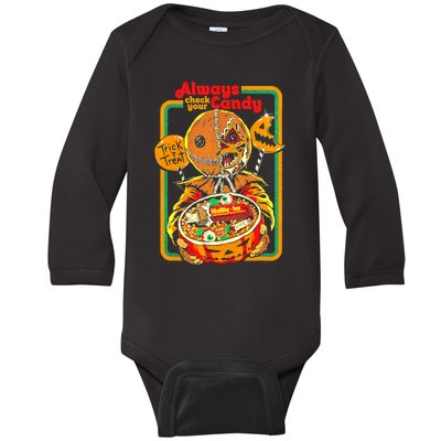 Always Check Your Candy Trick Or Treat, Funny Halloween Tee Baby Long Sleeve Bodysuit