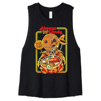 Always Check Your Candy Trick Or Treat, Funny Halloween Tee Women's Racerback Cropped Tank