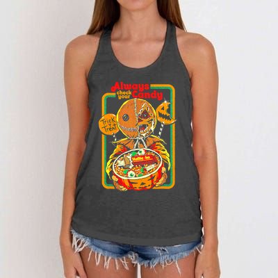 Always Check Your Candy Trick Or Treat, Funny Halloween Tee Women's Knotted Racerback Tank