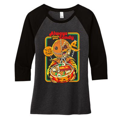 Always Check Your Candy Trick Or Treat, Funny Halloween Tee Women's Tri-Blend 3/4-Sleeve Raglan Shirt