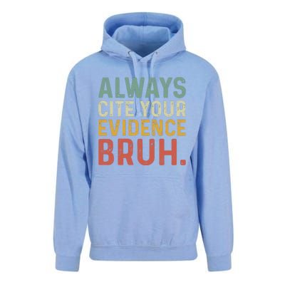 Always Cite Your Evidence Bruh Funny Retro English Teacher Unisex Surf Hoodie