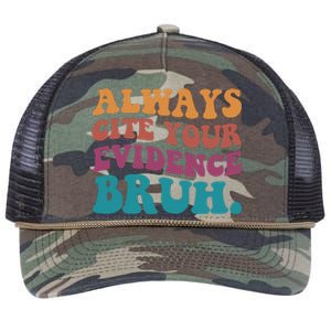 Always Cite Your Evidence Bruh Funny Retro English Teacher Retro Rope Trucker Hat Cap