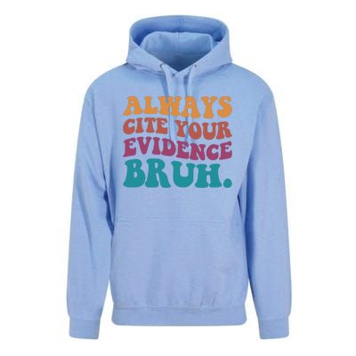 Always Cite Your Evidence Bruh Funny Retro English Teacher Unisex Surf Hoodie