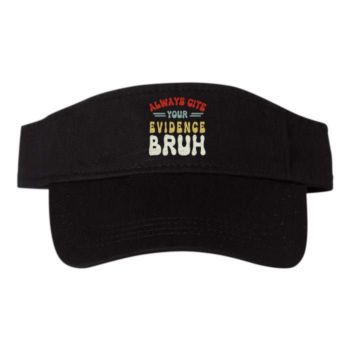 Always Cite Your Evidence Bruh Funny Retro English Teacher Valucap Bio-Washed Visor