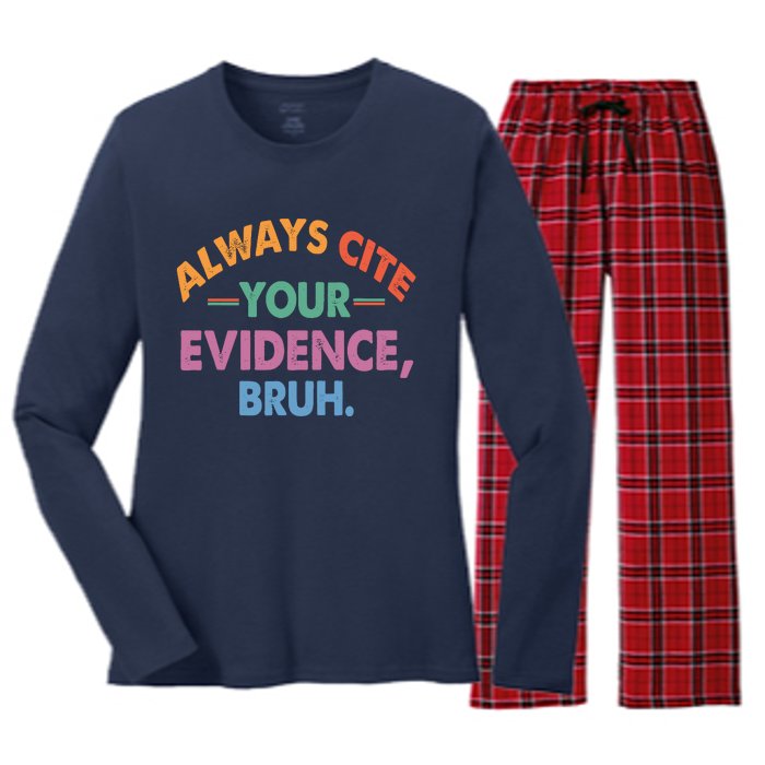 Always Cite Your Evidence Bruh Funny Retro Vintage Women's Long Sleeve Flannel Pajama Set 