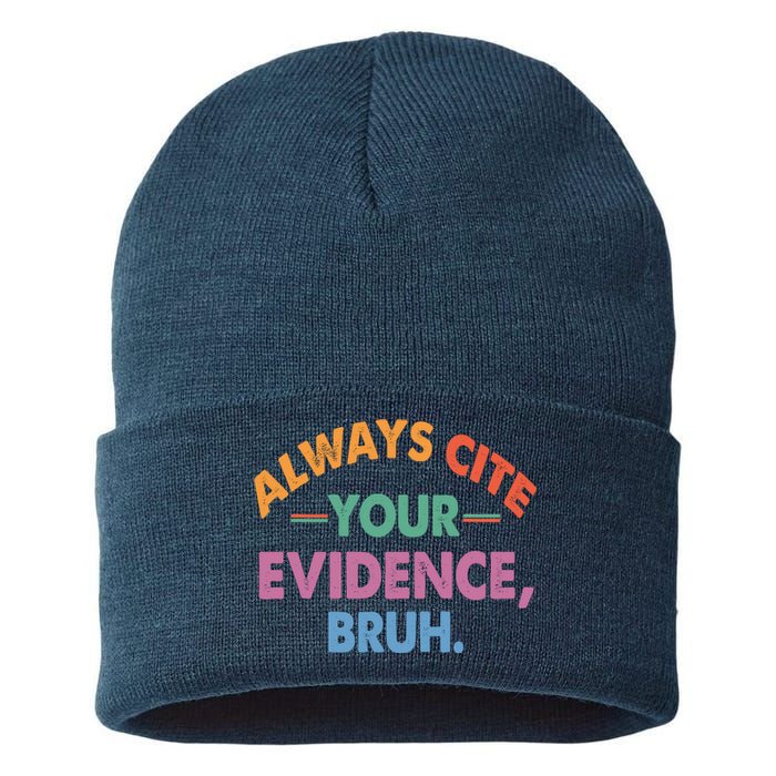 Always Cite Your Evidence Bruh Funny Retro Vintage Sustainable Knit Beanie