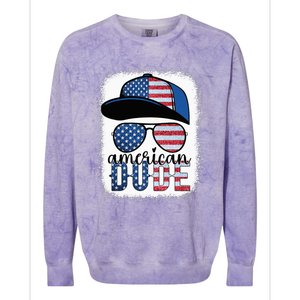 American Dude 4th of July USA Flag Glasses American Family Colorblast Crewneck Sweatshirt