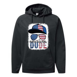 American Dude 4th of July USA Flag Glasses American Family Performance Fleece Hoodie