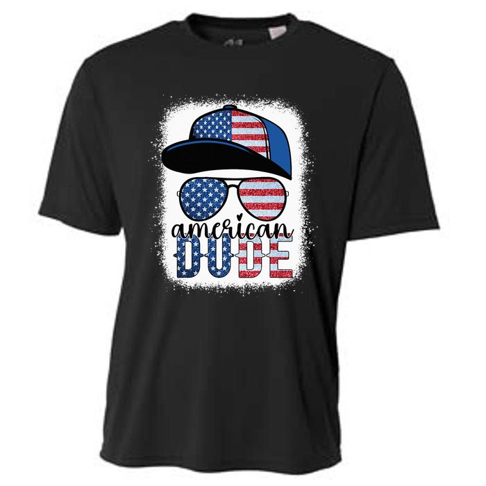 American Dude 4th of July USA Flag Glasses American Family Cooling Performance Crew T-Shirt