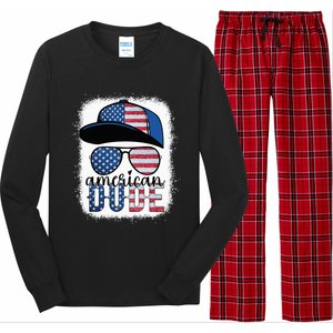 American Dude 4th of July USA Flag Glasses American Family Long Sleeve Pajama Set