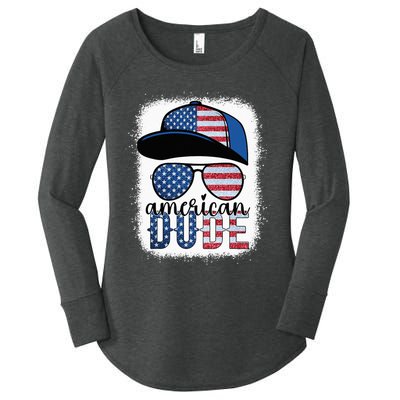 American Dude 4th of July USA Flag Glasses American Family Women's Perfect Tri Tunic Long Sleeve Shirt