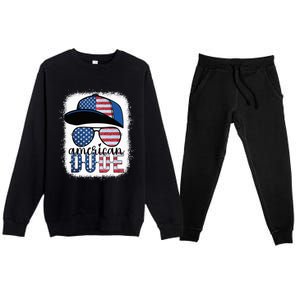 American Dude 4th of July USA Flag Glasses American Family Premium Crewneck Sweatsuit Set