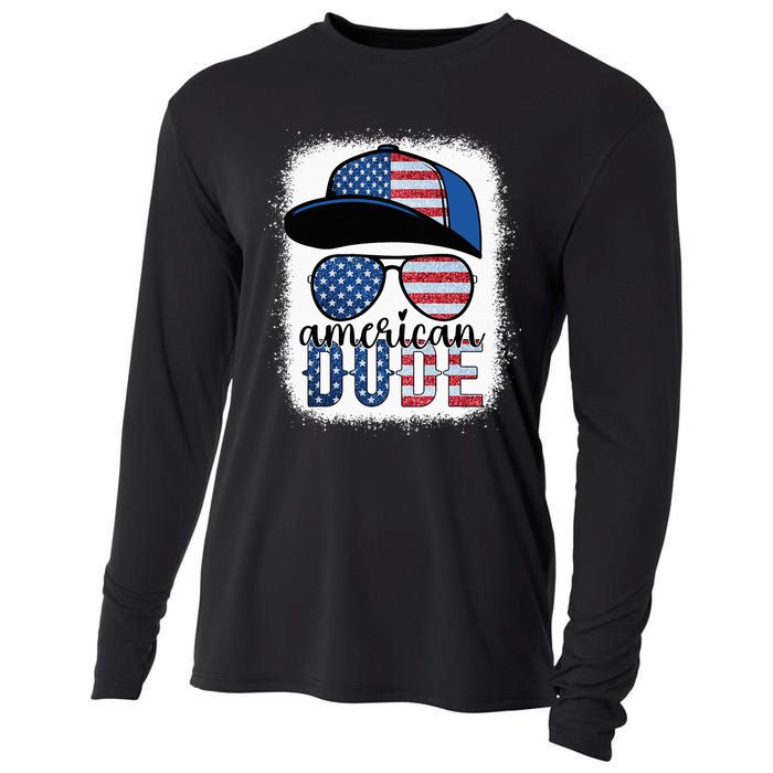 American Dude 4th of July USA Flag Glasses American Family Cooling Performance Long Sleeve Crew