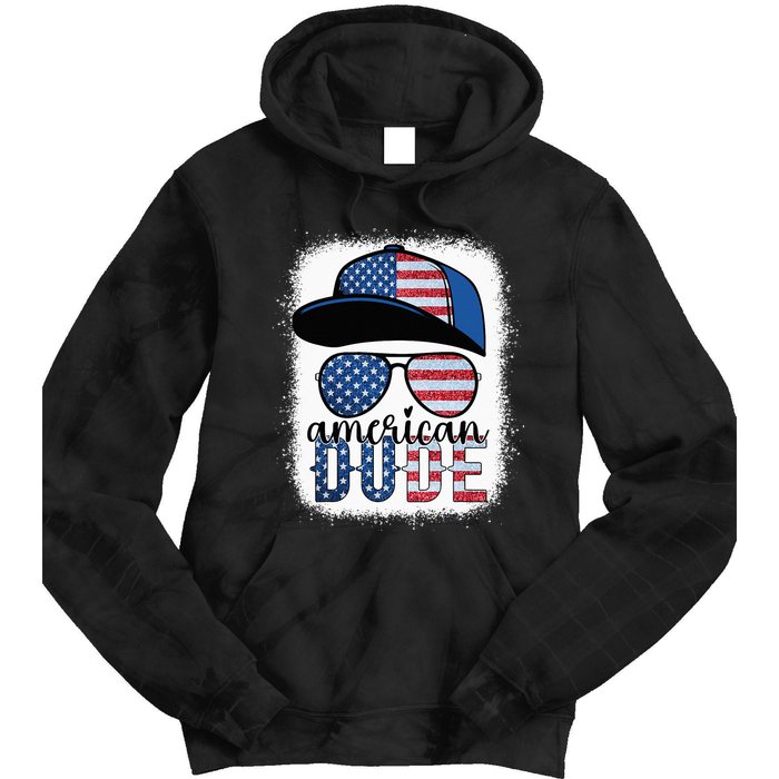 American Dude 4th of July USA Flag Glasses American Family Tie Dye Hoodie