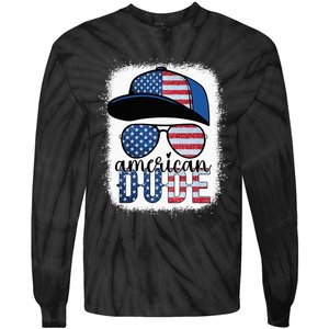 American Dude 4th of July USA Flag Glasses American Family Tie-Dye Long Sleeve Shirt