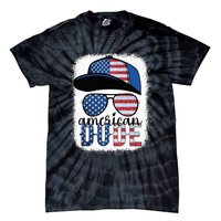 American Dude 4th of July USA Flag Glasses American Family Tie-Dye T-Shirt