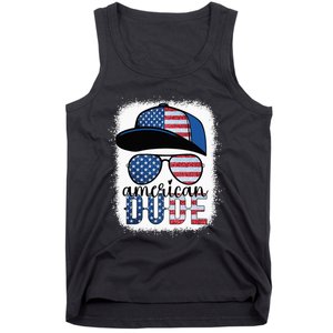 American Dude 4th of July USA Flag Glasses American Family Tank Top