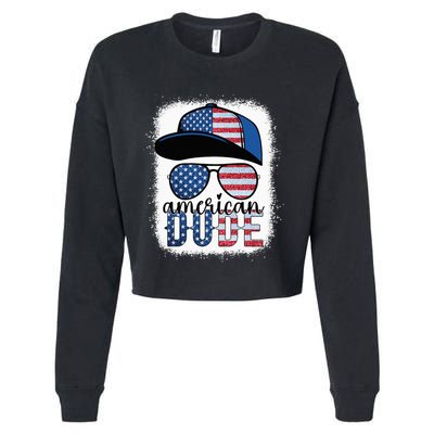 American Dude 4th of July USA Flag Glasses American Family Cropped Pullover Crew