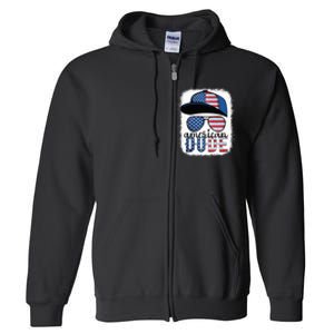 American Dude 4th of July USA Flag Glasses American Family Full Zip Hoodie