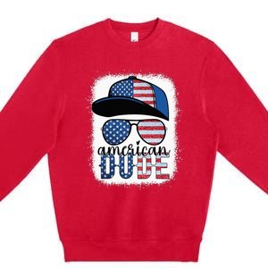 American Dude 4th of July USA Flag Glasses American Family Premium Crewneck Sweatshirt