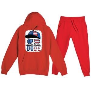 American Dude 4th of July USA Flag Glasses American Family Premium Hooded Sweatsuit Set