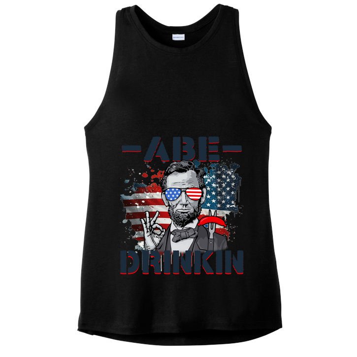 Abe Drinkin 4th Of July President Drinking Funny Ladies PosiCharge Tri-Blend Wicking Tank