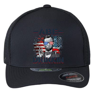Abe Drinkin 4th Of July President Drinking Funny Flexfit Unipanel Trucker Cap