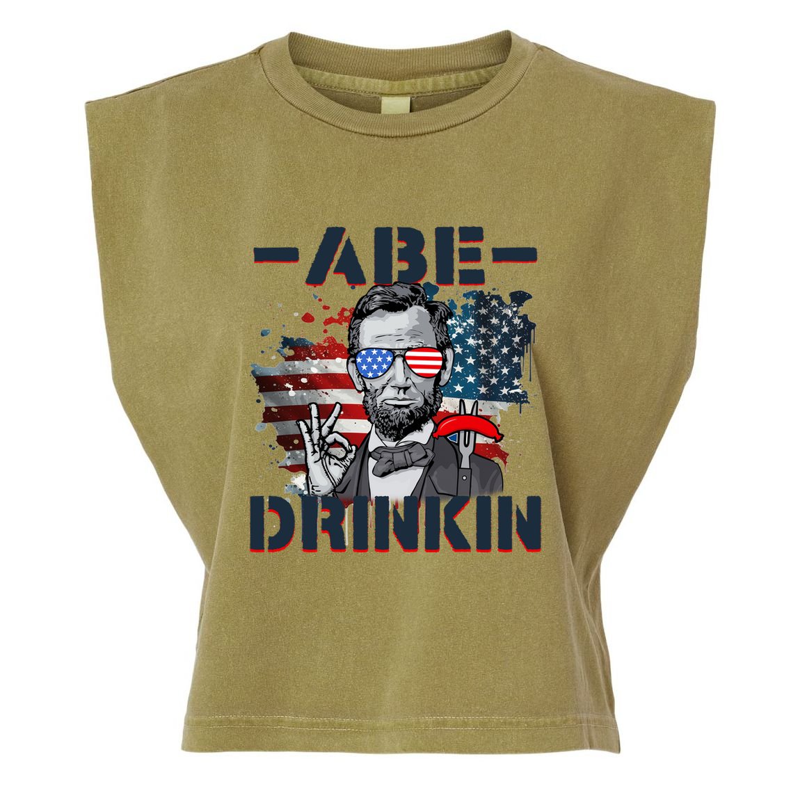 Abe Drinkin 4th Of July President Drinking Funny Garment-Dyed Women's Muscle Tee