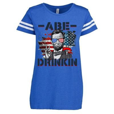 Abe Drinkin 4th Of July President Drinking Funny Enza Ladies Jersey Football T-Shirt