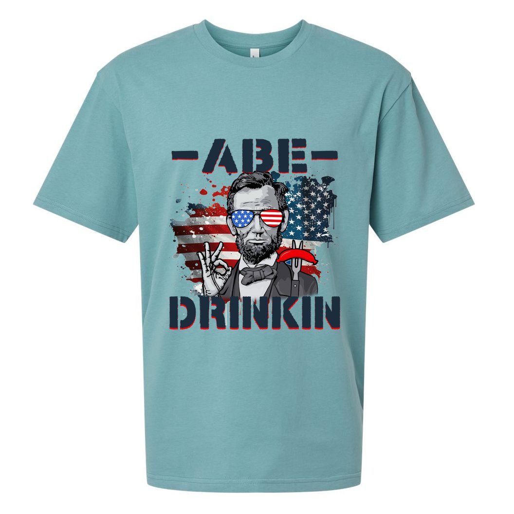 Abe Drinkin 4th Of July President Drinking Funny Sueded Cloud Jersey T-Shirt