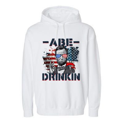 Abe Drinkin 4th Of July President Drinking Funny Garment-Dyed Fleece Hoodie
