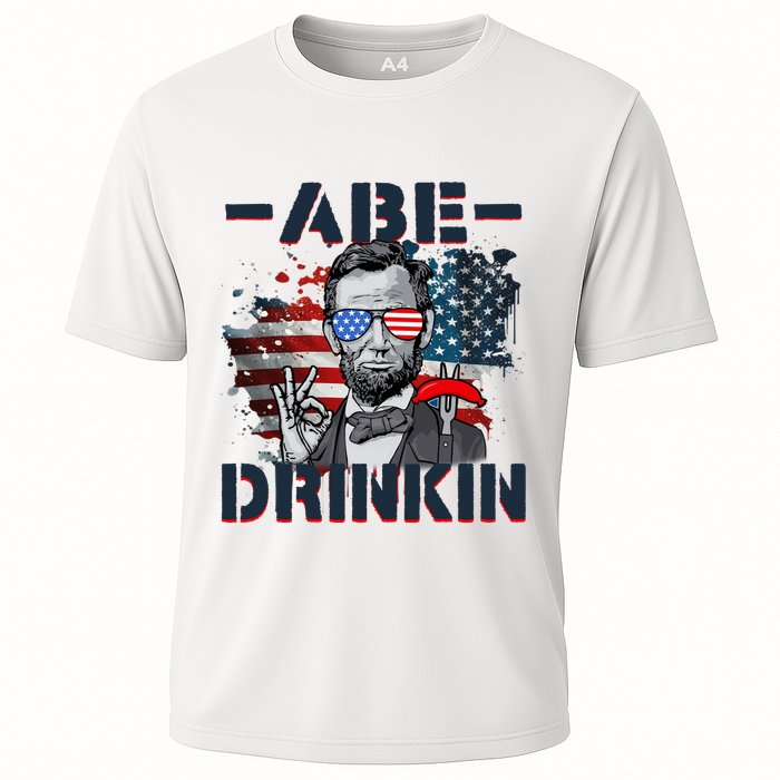 Abe Drinkin 4th Of July President Drinking Funny Cooling Performance Crew T-Shirt