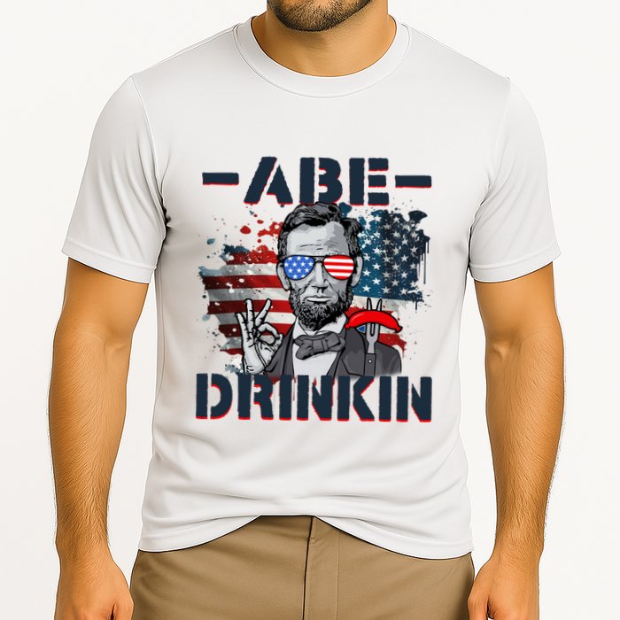 Abe Drinkin 4th Of July President Drinking Funny Cooling Performance Crew T-Shirt