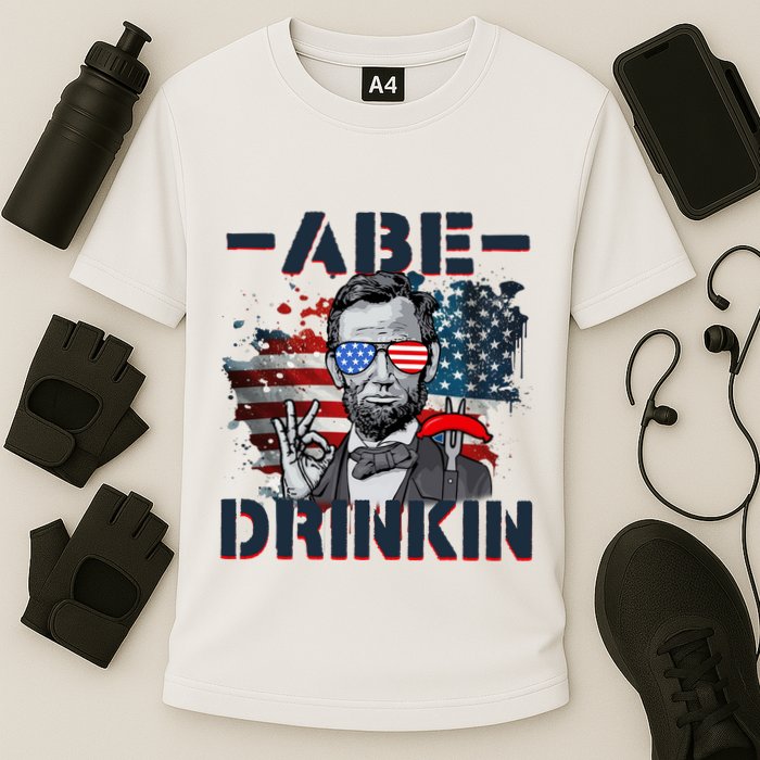 Abe Drinkin 4th Of July President Drinking Funny Cooling Performance Crew T-Shirt