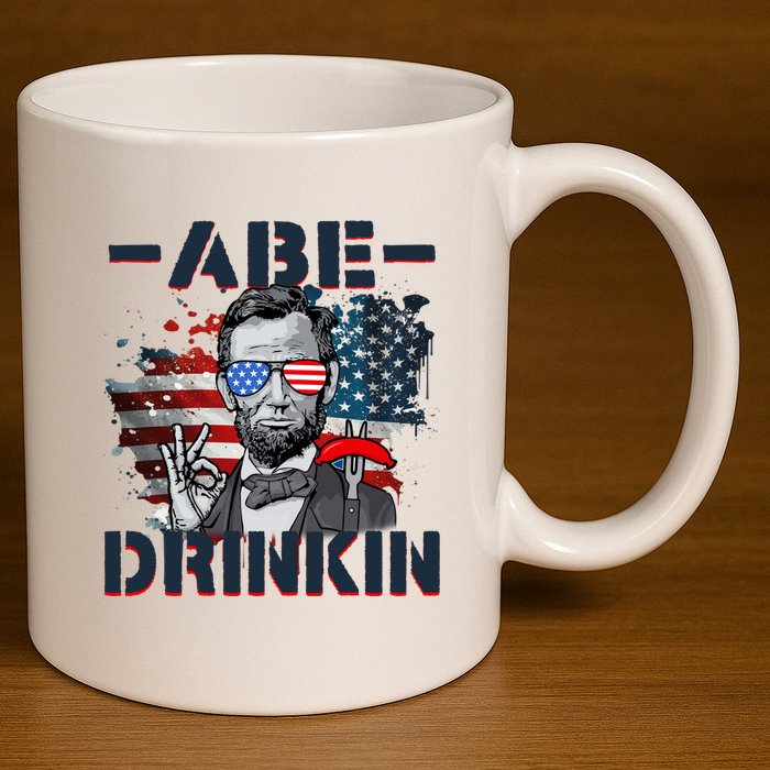 Abe Drinkin 4th Of July President Drinking Funny 11oz C Handle Ceramic Mug